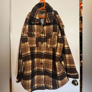 Love Tree Teddy Bear Brown and Tan Plaid Button flannel